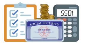 Simple Graphic Illustration Of A Social Security Card With Coins, A Calculator, And A Checklist